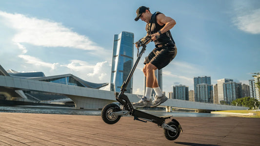 T10 electric scooter riding in urban streets and park, lightweight and easy to handle for daily commuting